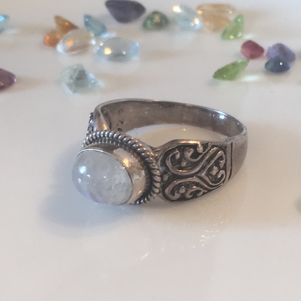 Genuine Moonstone Ring, Sterling Silver 925